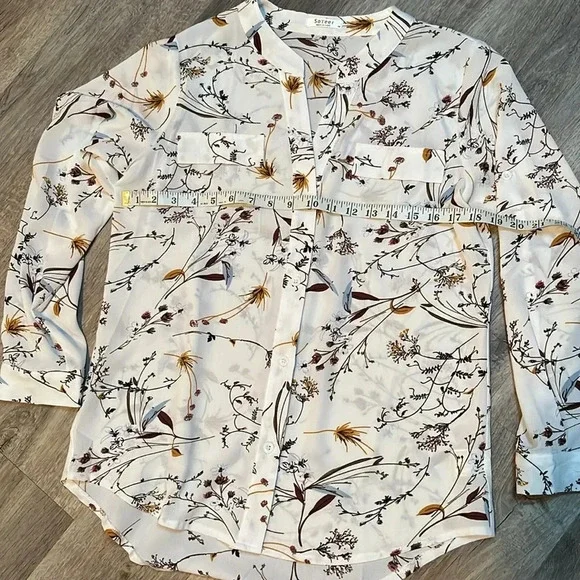 Soteer white button up blouse white with nature pattern - Picture 2 of 9